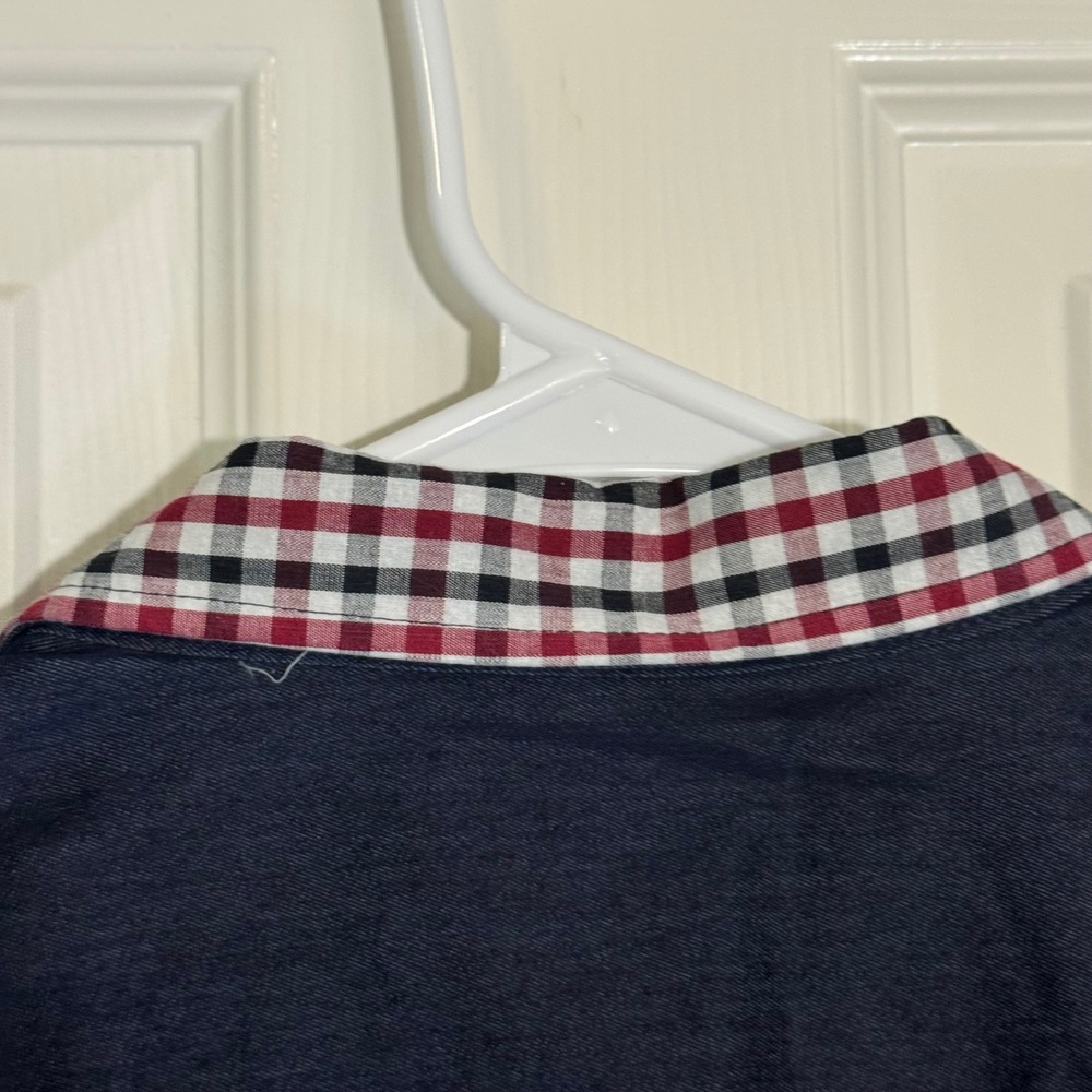 COOFANDY Mens Denim Short Sleeve Button Up Shirt Red Plaid Collar Size L - Picture 6 of 7